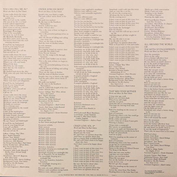 Paul Simon – Graceland (VG/VG+) – LP, AU 1986 - Image 4
