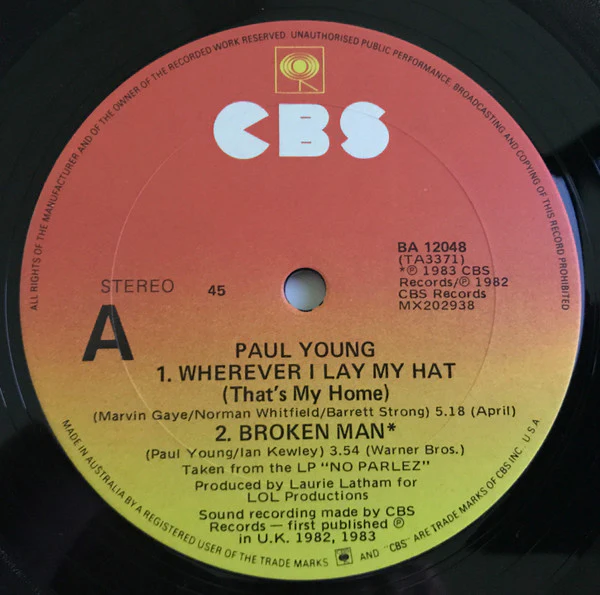 Paul Young – Wherever I Lay My Hat (VG/VG) – 12", AU 1983 - Image 2