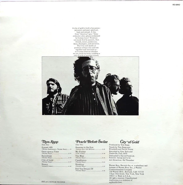 Tom Rapp, Pearls Before Swine – City Of Gold (VG+/VG+) – LP, AU 1979 - Image 4