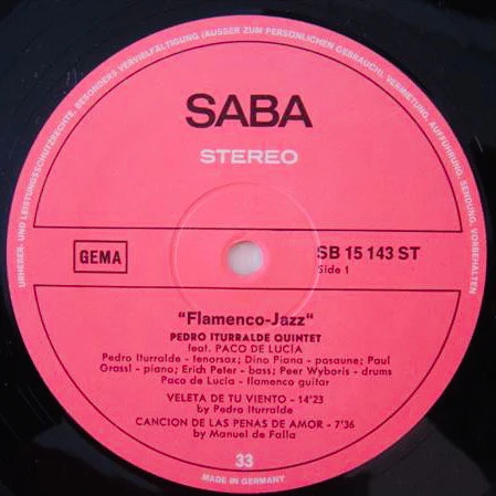 Pedro Iturralde Quintet, Paco De Lucía – Flamenco-Jazz (E/VG+) – LP, DE 1968 - Image 5