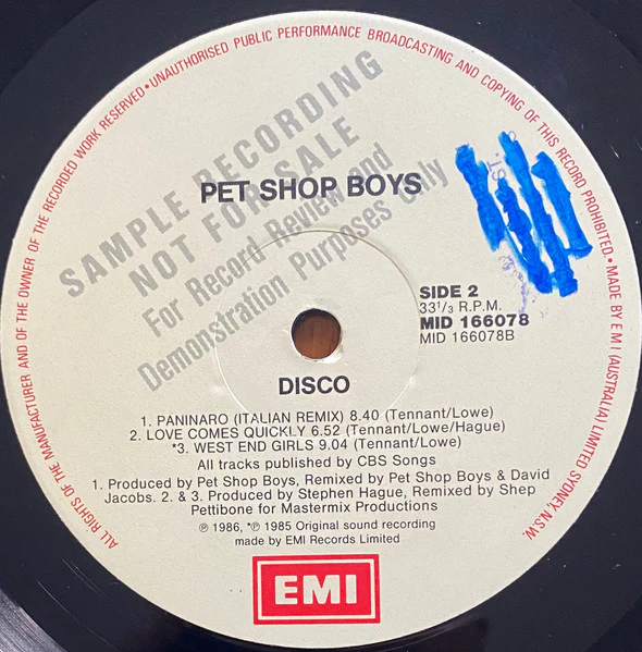 Pet Shop Boys – Disco (VG/VG+) – LP, AU 1986 - Image 7