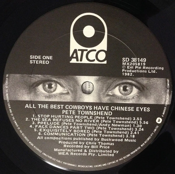 Pete Townshend – All The Best Cowboys Have Chinese Eyes (VG/VG) – LP, AU 1982 - Image 6