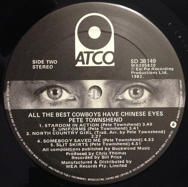 Pete Townshend – All The Best Cowboys Have Chinese Eyes (VG/VG) – LP, AU 1982 - Image 7