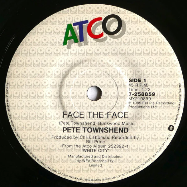 Pete Townshend – Face The Face (VG+/VG+) – 7", AU 1985 - Image 3