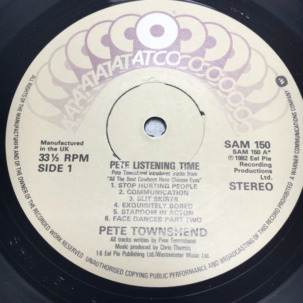 Pete Townshend – Pete Listening Time (VG+/VG+) – LP, UK 1982 - Image 3