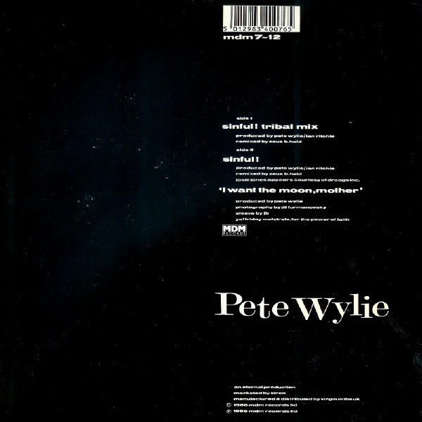 Pete Wylie, The Oedipus Wrecks – Sinful! (Tribal Mix) (VG/VG) – 12", UK 1986 - Image 2