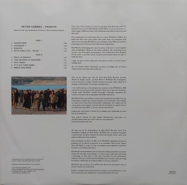 Peter Gabriel – Passion (VG+/VG+) – 2xLP, US 2022 - Image 6