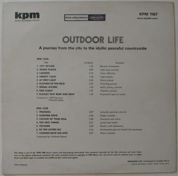 Philip Lane, David Lindup, Anthony Mawer – Outdoor Life (VG+/VG+) – LP, UK 1975 - Image 2