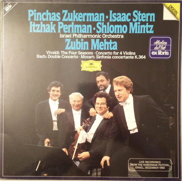 Pinchas Zukerman, Isaac Stern, Itzhak Perlman, Shlomo Mintz, Israel Philharmonic Orchestra, Zubin Mehta, Antonio Vivaldi, Johann Sebastian Bach, Wolfgang Amadeus Mozart – The Four Seasons · Concerto For 4 Violins / Double Concerto / Sinfonia...