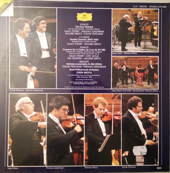 Pinchas Zukerman, Isaac Stern, Itzhak Perlman, Shlomo Mintz, Israel Philharmonic Orchestra, Zubin Mehta, Antonio Vivaldi, Johann Sebastian Bach, Wolfgang Amadeus Mozart – The Four Seasons · Concerto For 4 Violins / Double Concerto / Sinfonia... - Image 4