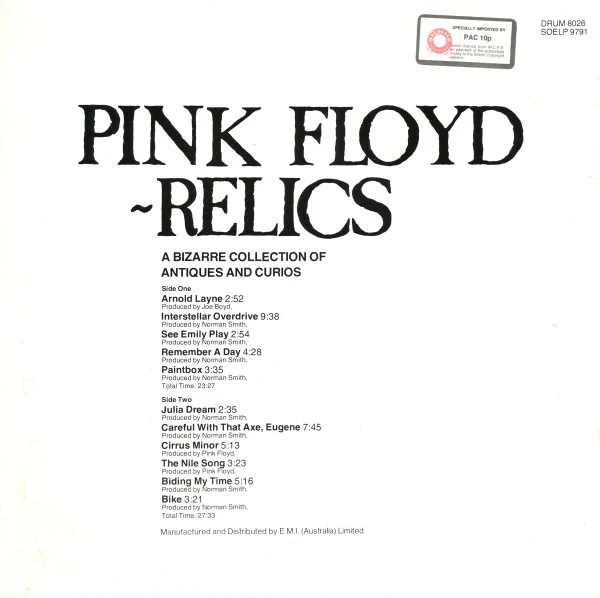 Pink Floyd – Relics (A Bizarre Collection Of Antiques And Curios) (VG/VG+) – LP, AU 1973 - Image 2