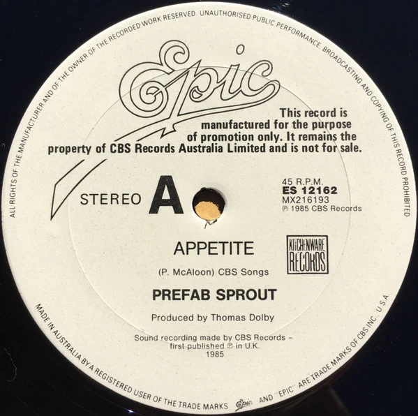 Prefab Sprout – Appetite (E/E) – 12", AU 1985 - Image 3