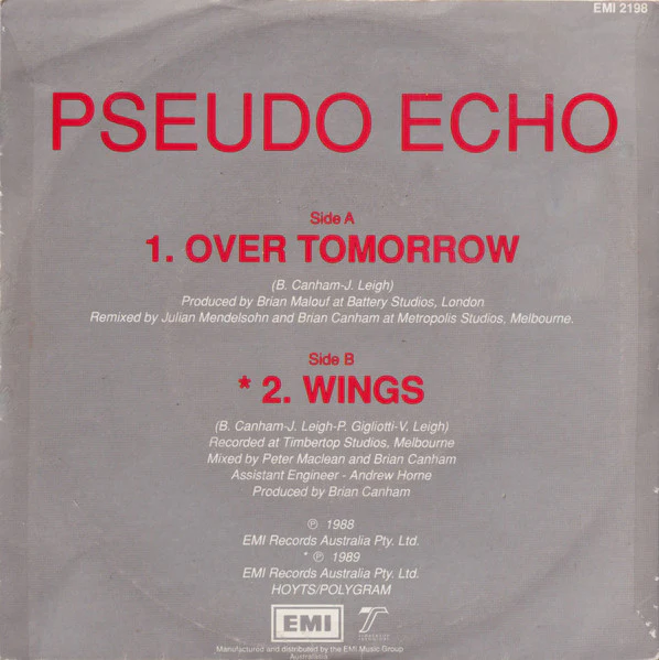 Pseudo Echo – Over Tomorrow (E/E) – 7", AU 1989 - Image 2