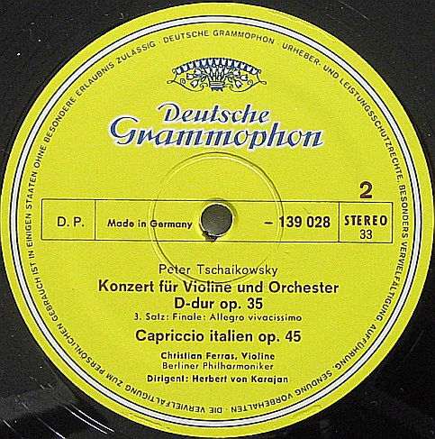 Pyotr Ilyich Tchaikovsky, Christian Ferras, Herbert von Karajan, Berliner Philharmoniker – Violinkonzert D-dur Op. 35 / Capriccio Italien Op. 45 (VG+/VG+) – LP, DE 1974 - Image 4