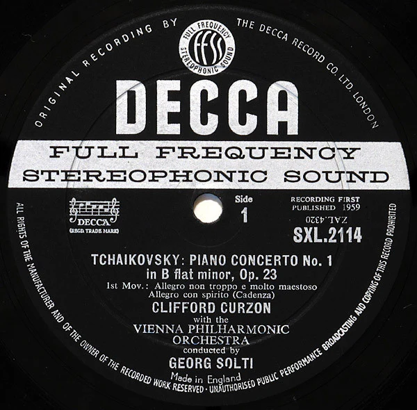Pyotr Ilyich Tchaikovsky, Clifford Curzon, Wiener Philharmoniker, Georg Solti – Piano Concerto No. 1 (VG/G+) – LP, UK 1959 - Image 3