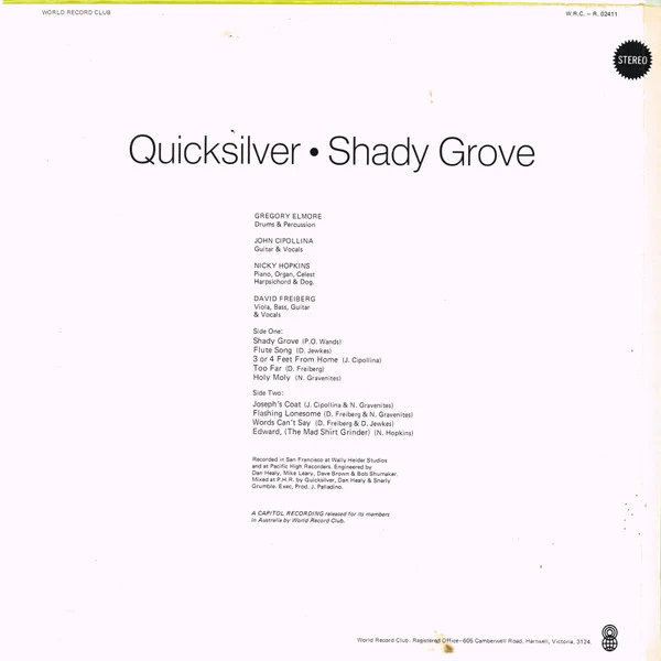 Quicksilver Messenger Service – Shady Grove (G+/VG) – LP, AU 1976 - Image 2