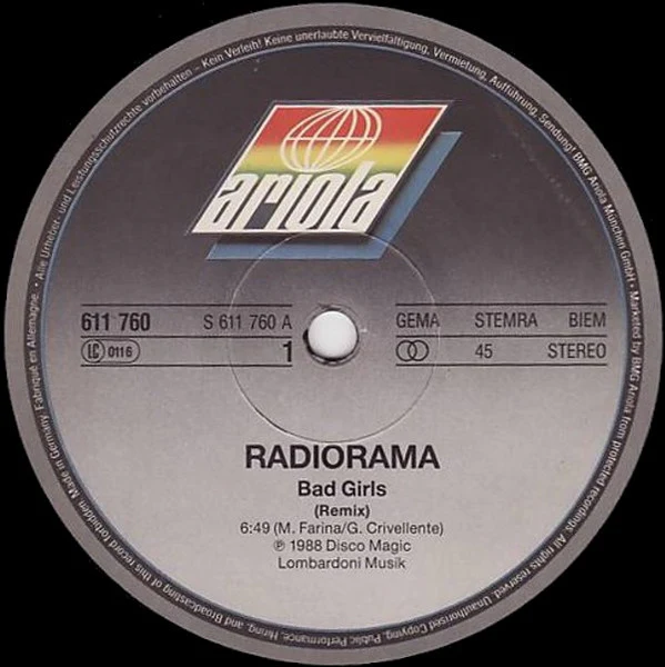 Radiorama – Bad Girls (Night Mix) (VG+/VG+) – 12", DE 1988 - Image 3