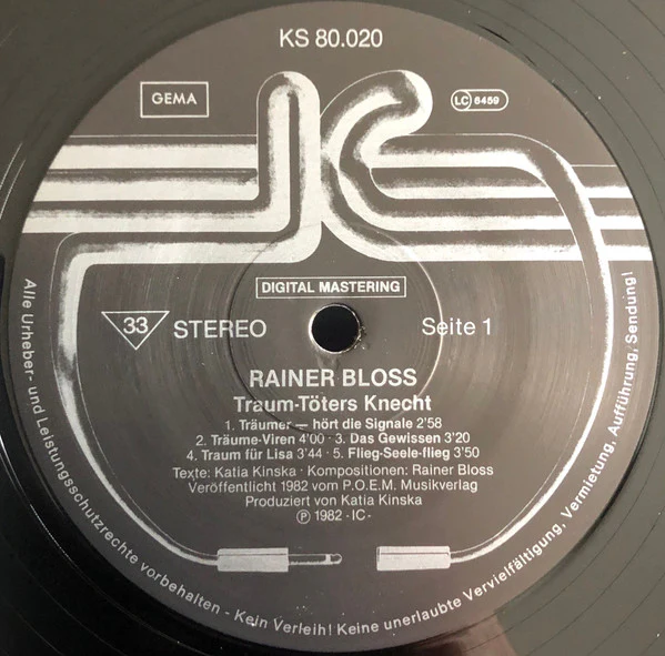 Rainer Bloss – Traum-Töters Knecht (VG+/VG+) – LP, DE 1982 - Image 3