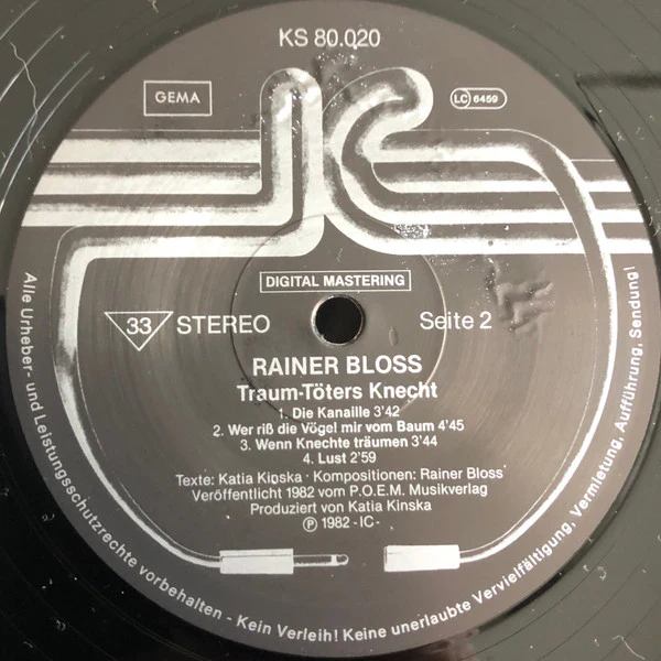 Rainer Bloss – Traum-Töters Knecht (VG+/VG+) – LP, DE 1982 - Image 4