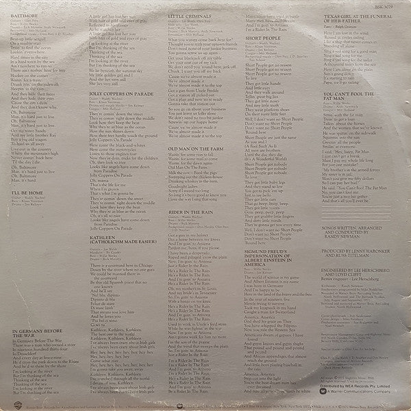 Randy Newman – Little Criminals (VG/VG) – LP, AU 1977 - Image 2