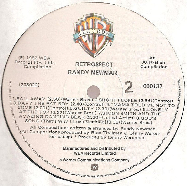 Randy Newman – Retrospect (E/E) – LP, AU 1983 - Image 3