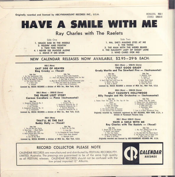 Ray Charles – Have A Smile With Me (VG/VG) – LP, AU 1966 - Image 2