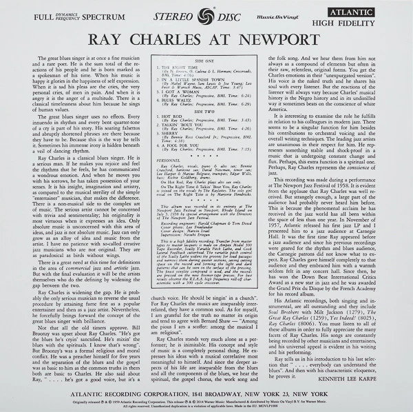 Ray Charles – Ray Charles At Newport (VG+/E) – LP, EU 2014 - Image 2