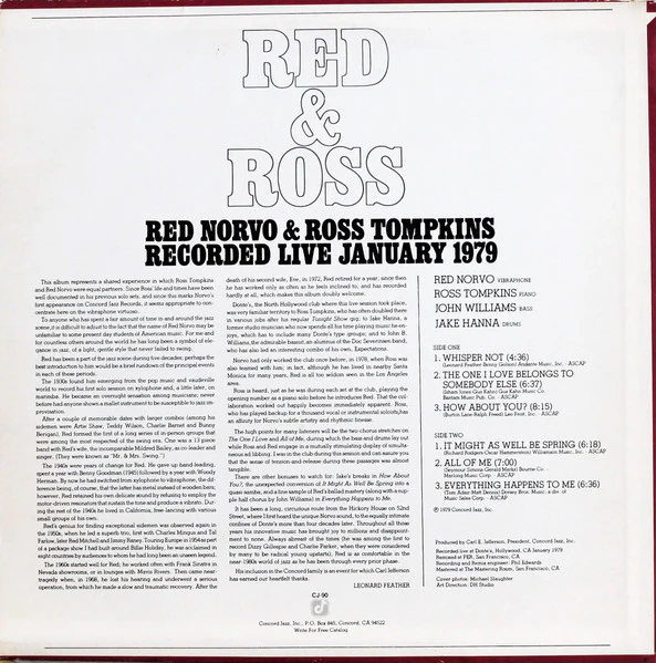 Red Norvo, Ross Tompkins – Red & Ross Recorded Live January 1979 (VG+/VG+) – LP, US 1979 - Image 2