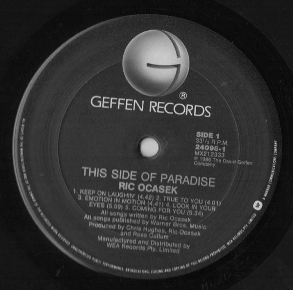 Ric Ocasek – This Side Of Paradise (VG+/VG+) – LP, AU 1986 - Image 2