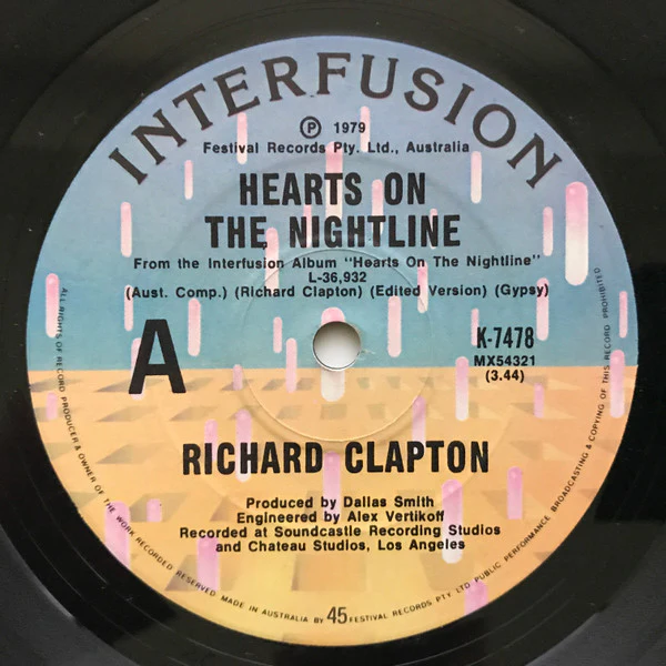 Richard Clapton – Hearts On The Nightline (VG+/Generic) – 7", AU 1979