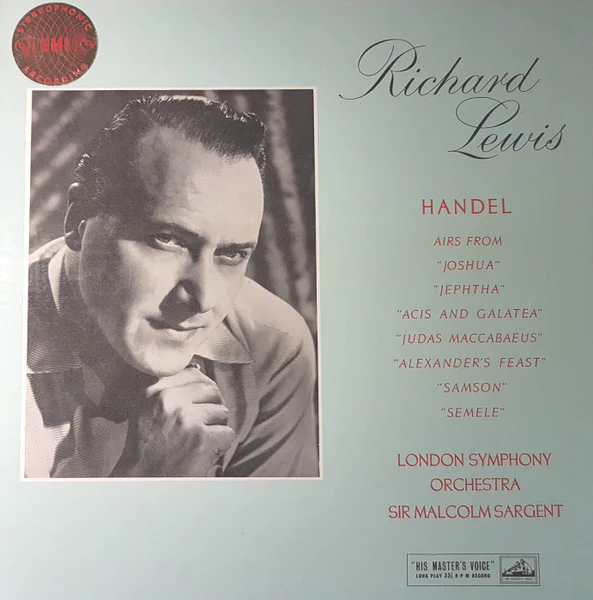 Richard Lewis, Georg Friedrich Händel, London Symphony Orchestra, Sir Malcolm Sargent – Handel Airs Sung By Richard Lewis (VG+/VG) – LP, UK 1959