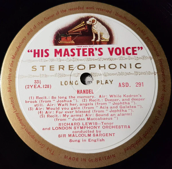 Richard Lewis, Georg Friedrich Händel, London Symphony Orchestra, Sir Malcolm Sargent – Handel Airs Sung By Richard Lewis (VG+/VG) – LP, UK 1959 - Image 4