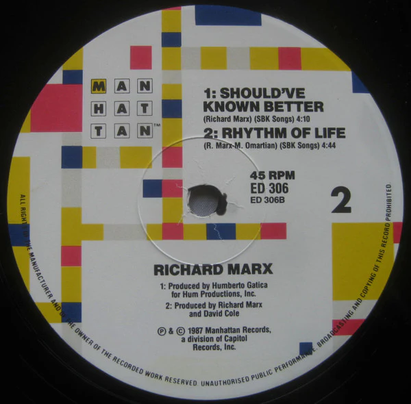 Richard Marx – Should've Known Better (VG+/VG+) – 12", Australasia 1987 - Image 6