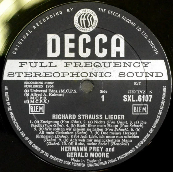 Richard Strauss, Hermann Prey, Gerald Moore – Lieder (VG/VG) – LP, UK 1964 - Image 3