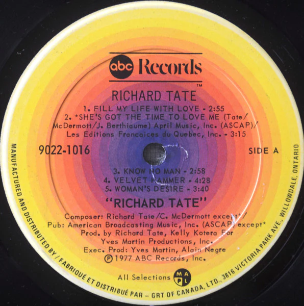 Richard Tate – Richard Tate (VG+/VG+) – LP, CA 1977 - Image 3