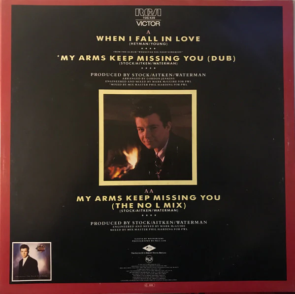 Rick Astley – When I Fall In Love / My Arms Keep Missing You (VG/VG+) – 12", Australasia 1988 - Image 2
