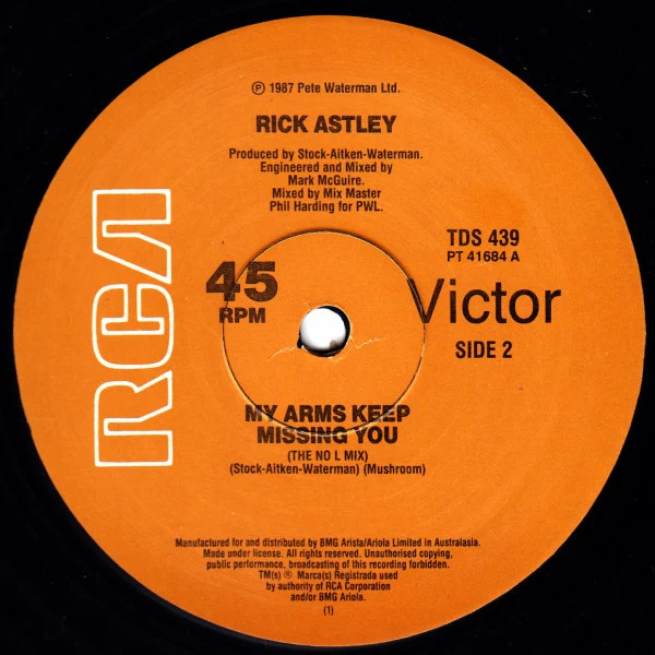 Rick Astley – When I Fall In Love / My Arms Keep Missing You (VG/VG+) – 12", Australasia 1988 - Image 4