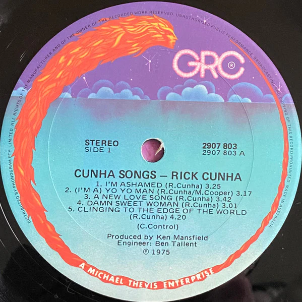 Rick Cunha – Cunha Songs (VG+/VG+) – LP, AU 1975 - Image 5