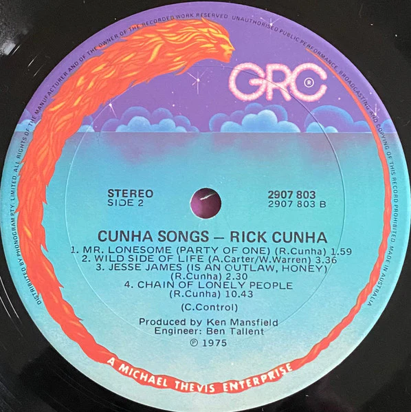 Rick Cunha – Cunha Songs (VG+/VG+) – LP, AU 1975 - Image 6