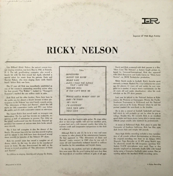 Ricky Nelson – Ricky (VG+/VG) – LP, US 1957 - Image 2