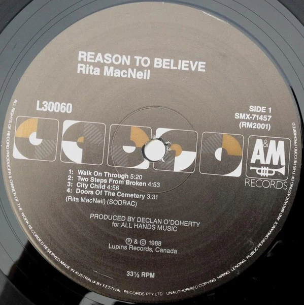 Rita MacNeil – Reason To Believe (VG+/VG+) – LP, AU 1988 - Image 3