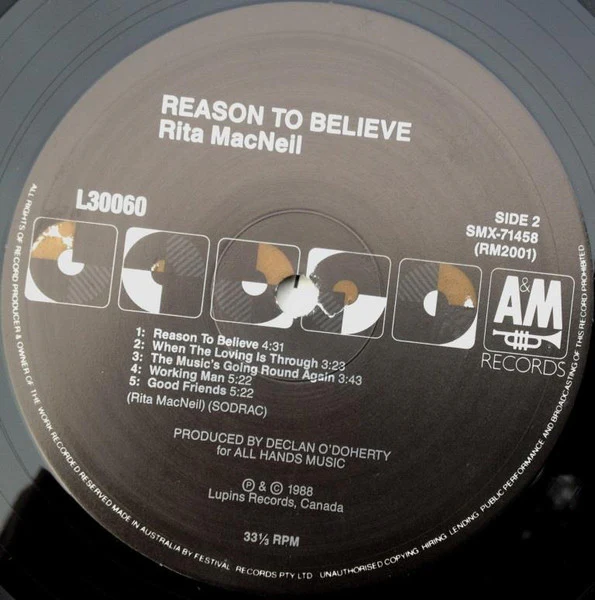 Rita MacNeil – Reason To Believe (VG+/VG+) – LP, AU 1988 - Image 4