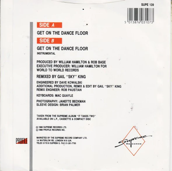Rob Base & DJ E-Z Rock – Get On The Dance Floor (VG/VG+) – 7", UK 1989 - Image 2