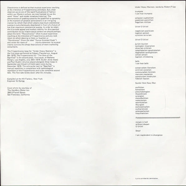 Robert Fripp – God Save The Queen / Under Heavy Manners (VG+/VG+) – LP, AU 1980 - Image 6