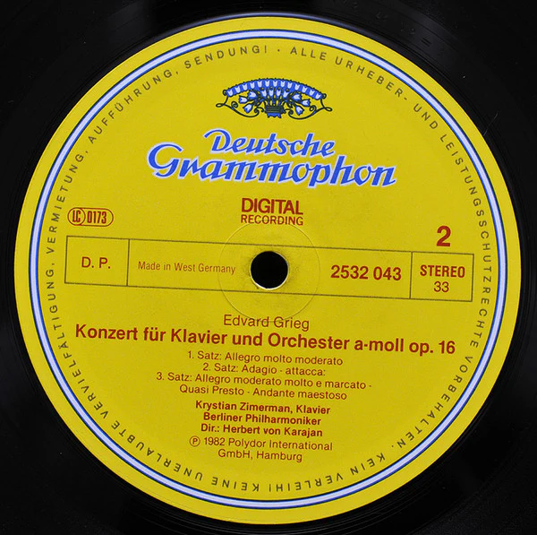 Robert Schumann, Edvard Grieg, Berliner Philharmoniker, Krystian Zimerman, Herbert Von Karajan – Klavierkonzerte = Piano Concertos (VG+/VG) – LP, DE 1982 - Image 4