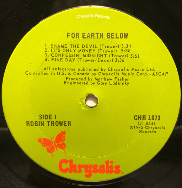 Robin Trower – For Earth Below (VG/VG) – LP, US 1975 - Image 3