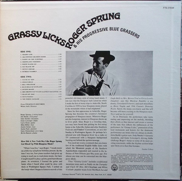 Roger Sprung And His Progressive Bluegrassers – Grassy Licks (VG+/VG) – LP, US 1973 - Image 2