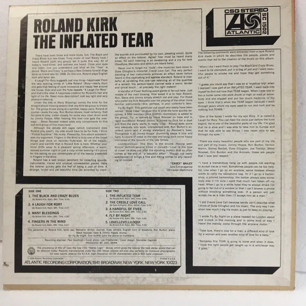 Roland Kirk – The Inflated Tear (VG+/VG+) – LP, US - Image 2