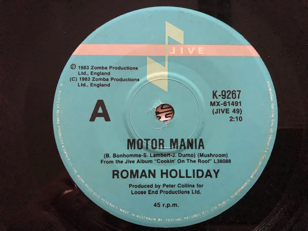 Roman Holliday – Motor Mania (VG+/Generic) – 7", AU 1983