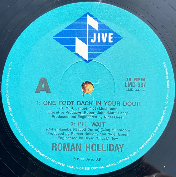 Roman Holliday – One Foot Back In Your Door (VG+/VG) – 12", AU 1985 - Image 3
